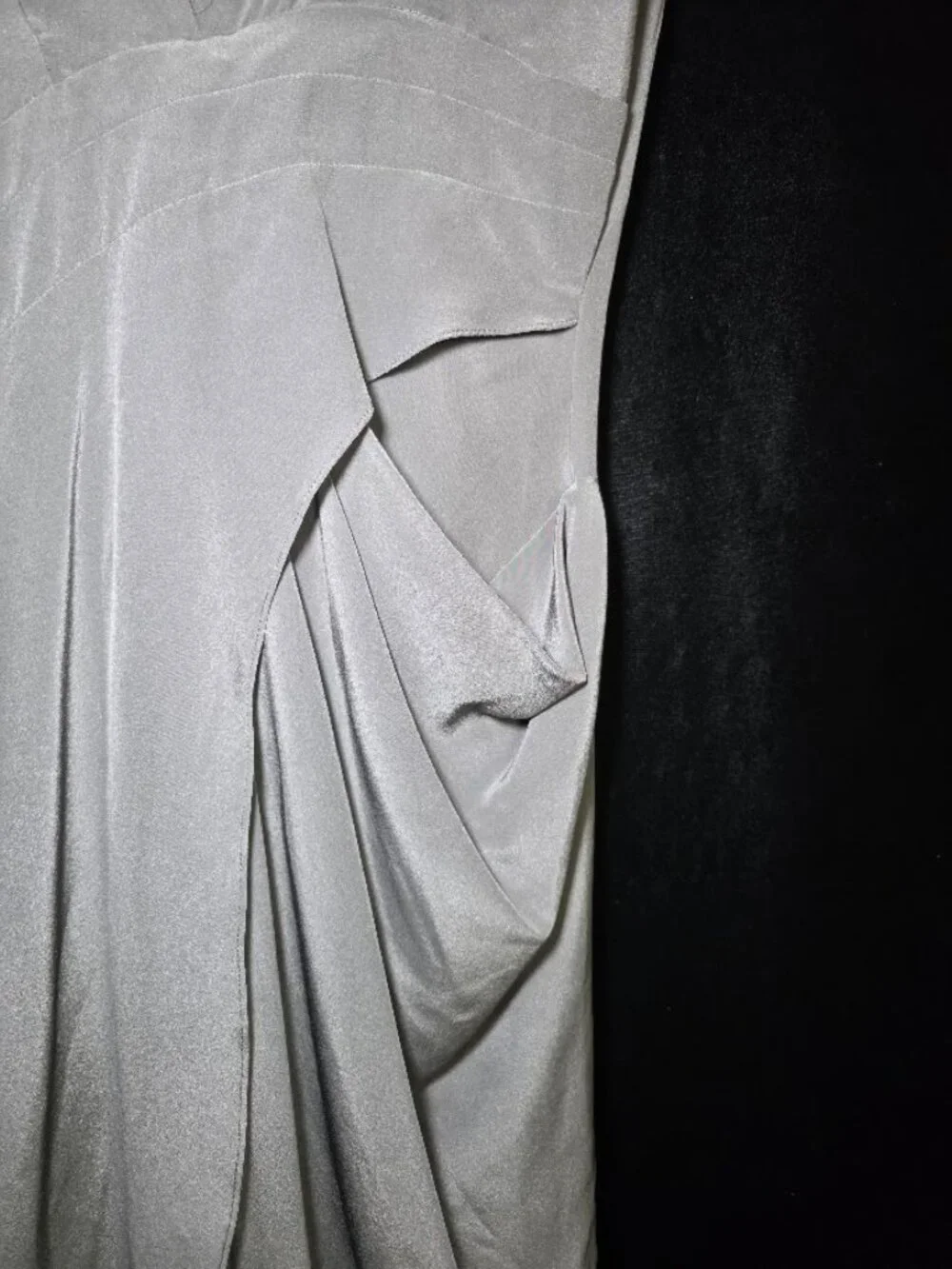 Miguelina 100% Silk Draped Dress in Silvery Gray S